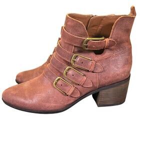 Lucky Brand LORENIAH Brown Leather Ankle Bootie 4 Buckles Size 7.5M US